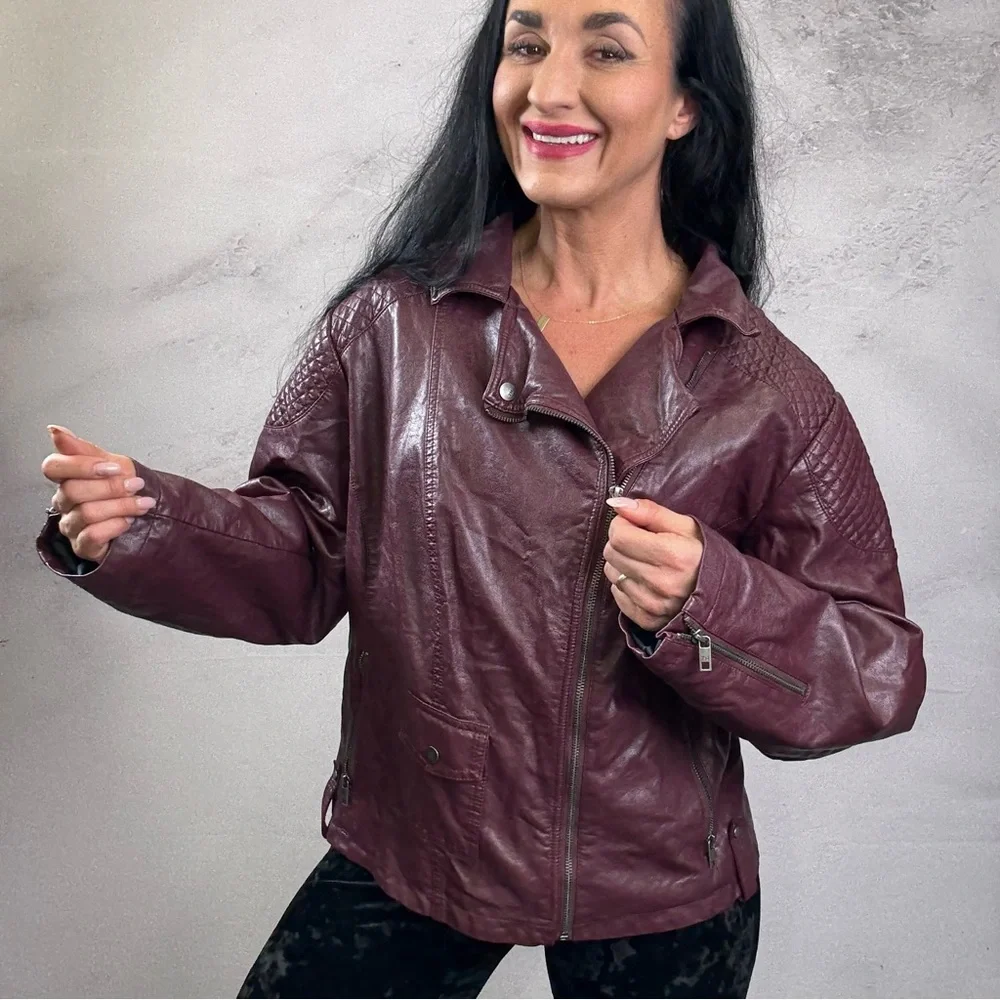 Tommy Hilfiger Purple Faux Leather Jacket with Classic Collar - Picture 1 of 5